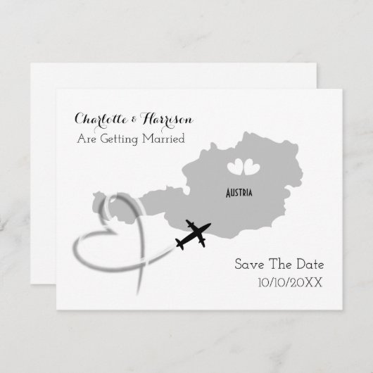 Bestemming Huwelijken Oostenrijk Bewaar De Datum Save The Date (Voorkant / Achterkant)