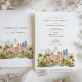 Bestemming Miami Beach met waterverf skyline Kaart