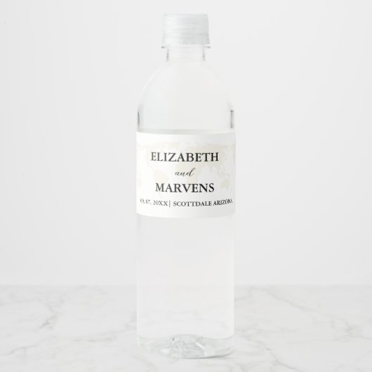 Bestemming Reizen Thema Bruiloft Waterfles Etiket (Voorkant)