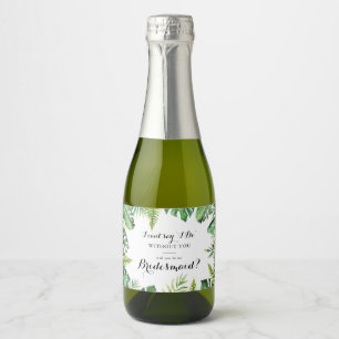 Bestemming Tropisch groen Bruidsmeisje Voorstel Sparkling Wijnetiket