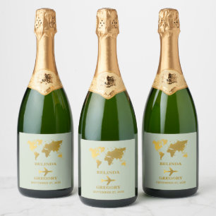 Bestemming Trouw Wereld Paspoort Sage Groen Goud Sparkling Wijnetiket
