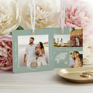 Bestemming Trouwkaart Pin Fotocollage Keepsake Metalen Ornament