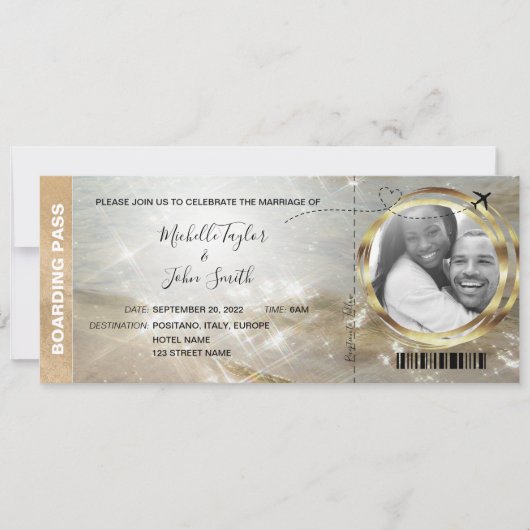 Bestemming Wedding Boarding Pass Tropical Beach Kaart (Voorkant)