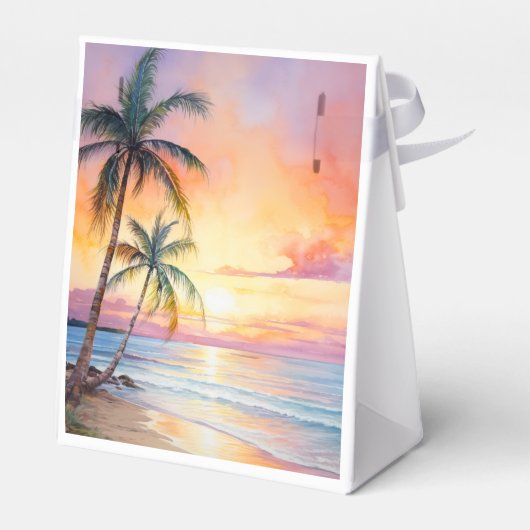 Bestemming Zonsondergang Strand Bruiloft Bedankdoosjes (Achterkant)