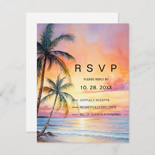 Bestemming Zonsondergang Strand Bruiloft RSVP Kaartje (Voorkant / Achterkant)