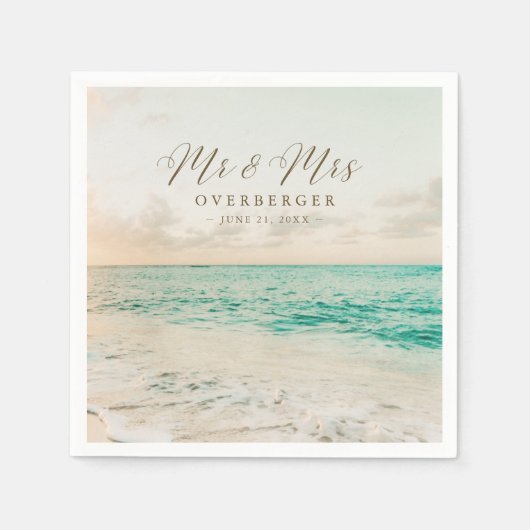 Bestemming Zonsondergang Strand Bruiloft Servet (Voorkant)