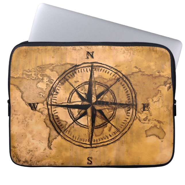 Bestemmingen - Compass Roos en Wereld Laptop Sleeve (Voorkant)