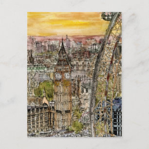 Bestemmingen   Waterverf Big Ben & London Eye Briefkaart