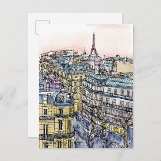 Bestemmingen | Waterverf Eiffeltoren en Parijs Briefkaart (Voorkant / Achterkant)