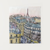 Bestemmingen | Waterverf Eiffeltoren en Parijs Wandkleed (Voorkant)