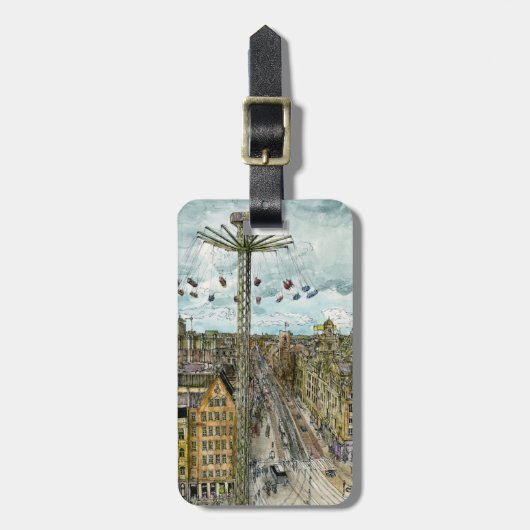 Bestemmingen | Waterverf Europese Swing Ride Bagagelabel (Voorkant verticaal)