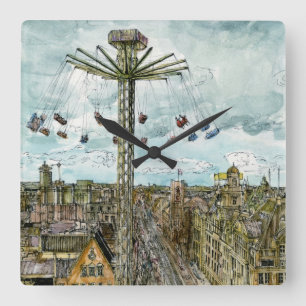 Bestemmingen   Waterverf Europese Swing Ride Vierkante Klok