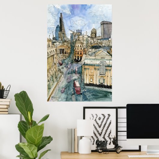 Bestemmingen | Waterverf London Street Poster (Thuiskantoor)