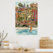 Bestemmingen | Waterverf strand en gebouwen Poster (Keuken)