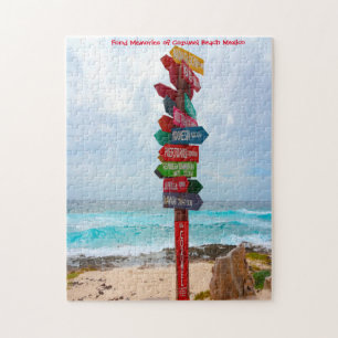 Bestemmingsbord Cozumel Strand Mexico. Jigsaw Legpuzzel