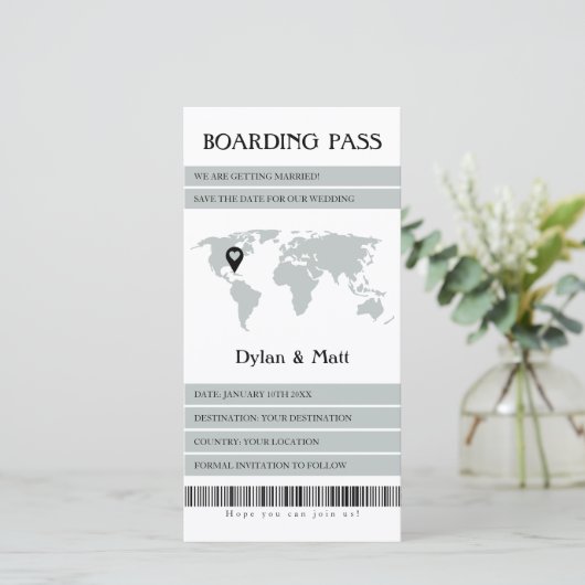 Bestemmingsbruiloft Sage Elektronische instapkaart Save The Date (Staand voorkant)