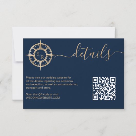 Bestemmingspaspoort Kompas QR Code Details RSVP Kaartje (Voorkant)