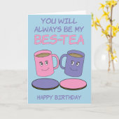 Bestie BES-TEA Pun Happy Birthday Kaart (Gele Bloem)