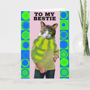 BESTIE BFF RETRO 1970's CAT GREETING CARD Kaart