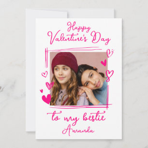 Bestie Valentijnsdag Helder Roze Eén Foto Feestdagenkaart