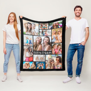Besties 13 Foto Collage Best Friends Script Black Fleece Deken