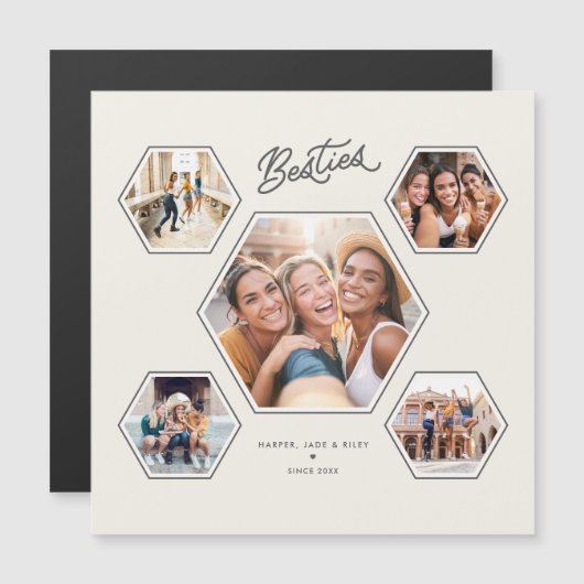 Besties 5 Photo Custom Collage Script Magnet (Voorkant / Achterkant)
