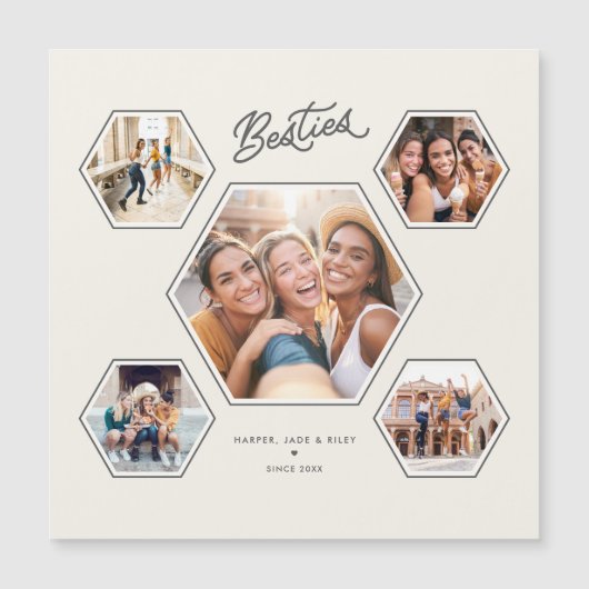 Besties 5 Photo Custom Collage Script Magnet (Devant)