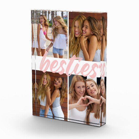 Besties Best Friends Pink Brush Script Collage Fotoblokken (Rechts)