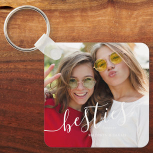 "Besties" Beste Vriend Gepersonaliseerde Foto Sleutelhanger