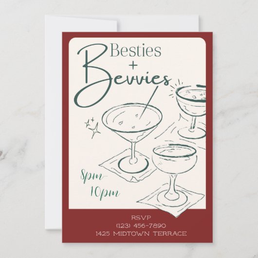 Besties + Bevvies Cocktail Party Invitation (Devant)