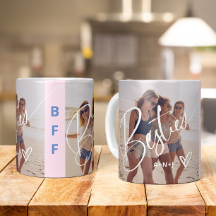Besties in Trendy Script Twee foto's met hart Koffiemok