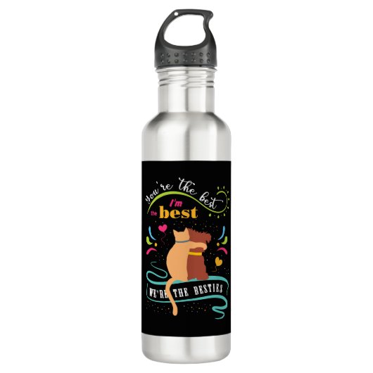 Besties Kat en Hond Grappig Quote Waterfles (Voorkant)