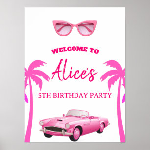 Besties Malibu Pink Doll Beach Verjaardag Poster