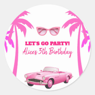 Besties Malibu Pink Doll Beach Verjaardag Ronde Sticker