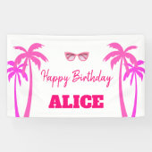 Besties Malibu Pink Doll Beach Verjaardag Spandoek (Horizontaal)