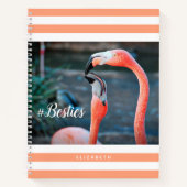 Besties Roze Flamingo's Sinaasappel Strepen Aangep Notitieboek (Voorkant)