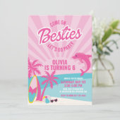 Besties roze malibu strand verjaardag kaart (Staand voorkant)
