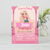 Besties roze pop verjaardag kaart (Staand voorkant)