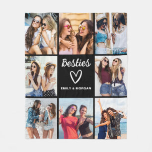 Besties Script Gift voor Vrienden Fotocollage Fleece Deken
