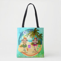 Besties trip zomer strand blauw gepersonaliseerd