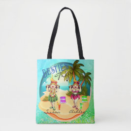 Besties trip zomer strand blauw gepersonaliseerd draagtas