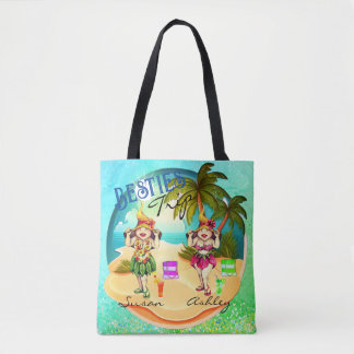 Besties trip zomer strand blauw gepersonaliseerd draagtas
