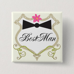 BestMan BowTie trouwbadges Vierkante Button 5,1 Cm