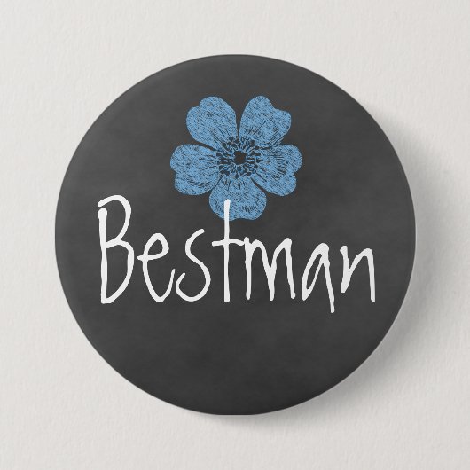 Bestman Wild Blue Rozen Chalkboard Ronde Button 7,6 Cm (Voorkant)