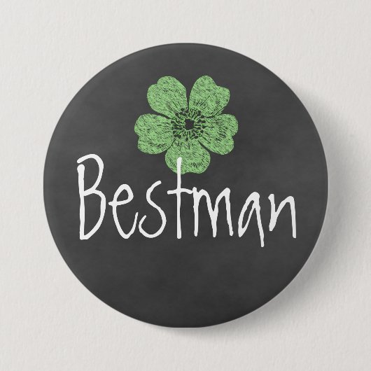 Bestman Wild Green Rozen Chalkboard Ronde Button 7,6 Cm (Voorkant)