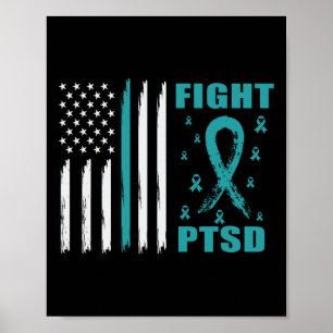 Bestrijd PTSS Blauwgroen lint en vlag Poster