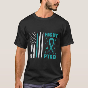 Bestrijd PTSS Blauwgroen lint en vlag T-shirt