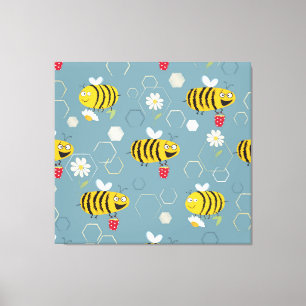 Bestuivende bijen, bloeiende tuin scène. canvas afdruk