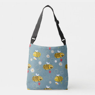 Bestuivende bijen, bloeiende tuin scène. crossbody tas
