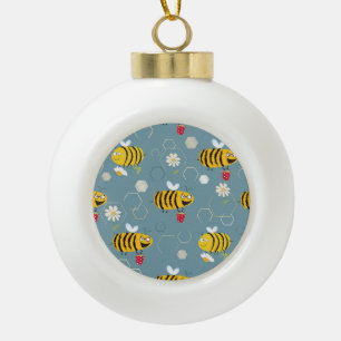 Bestuivende bijen, bloeiende tuin scène. keramische bal ornament